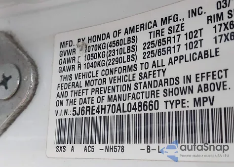 2010 Honda Cr-V Ex-L from USA, damaged, VIN 5J6RE4H70AL048660